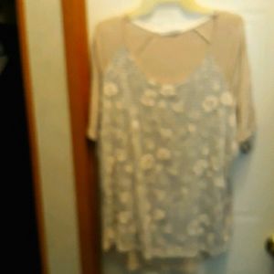 Short sleeve top with lace overlay in front